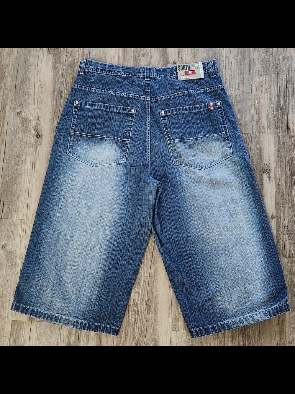 Y2K Vintage Baggy SouthPole Red Tab Denim Shorts Men’s Wide leg long 38x18.